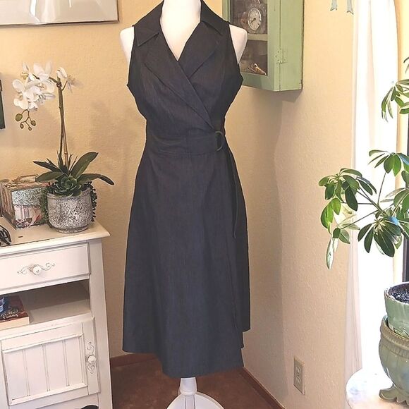 London Times Denim Blue Wrap Dress Coastal Cowgirl - Picture 1 of 10
